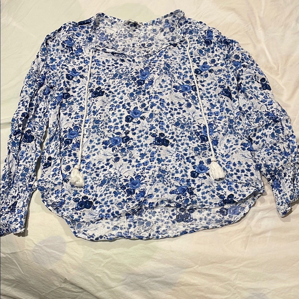 Lucky Brand blue and white floral long sleeved cotton shirt